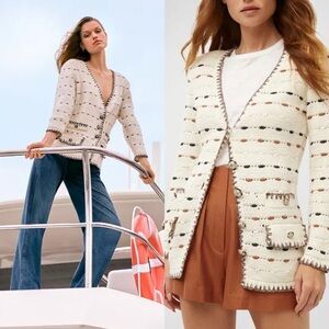 VERONICA BEARD Ceriani Knit Jacket Off White Multi Sz L